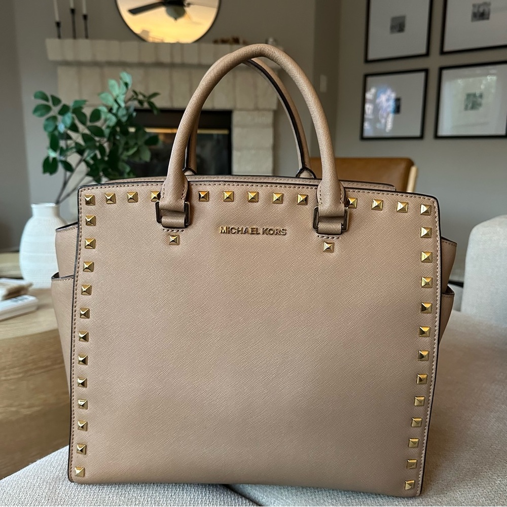 Michael Kors Taupe Studded Large Tote